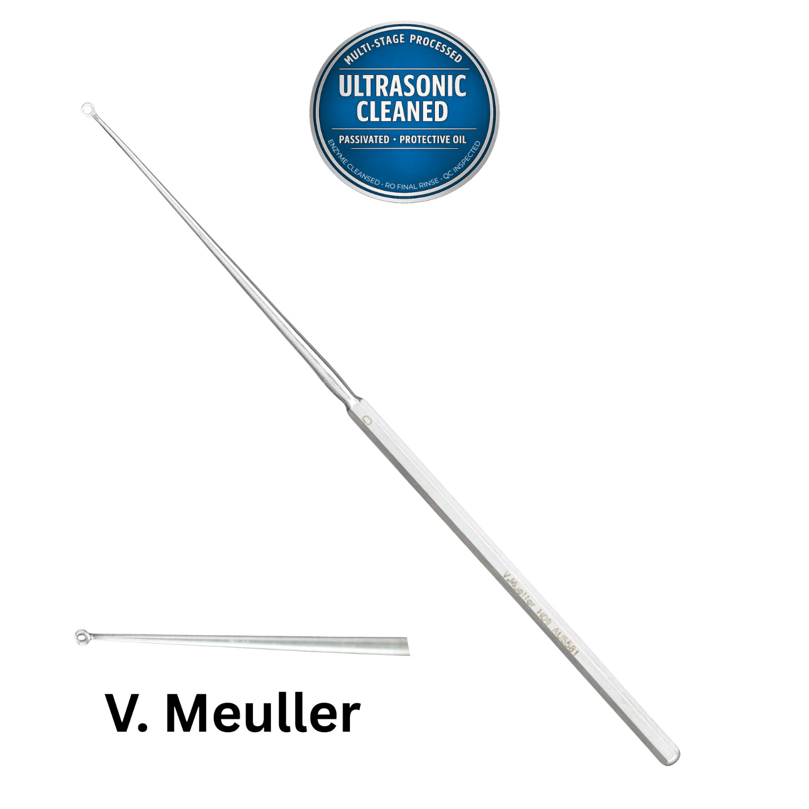 V. Mueller AU5581 Buck Ear Curette, Size 0, Sharp Tip, 5-7/8″