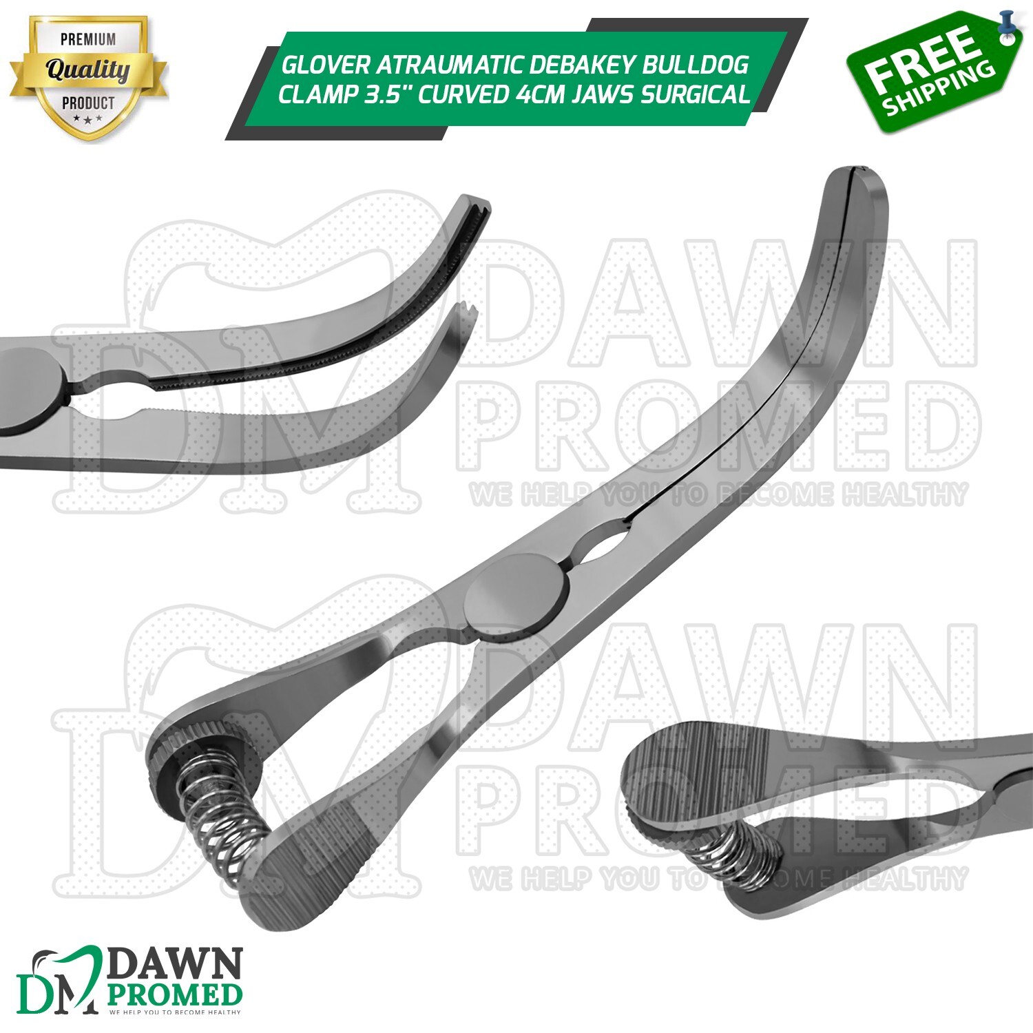 Glover Atraumatic Debakey Bulldog Clamp 3.5» Curved 4cm Jaw Surgical Instrument
