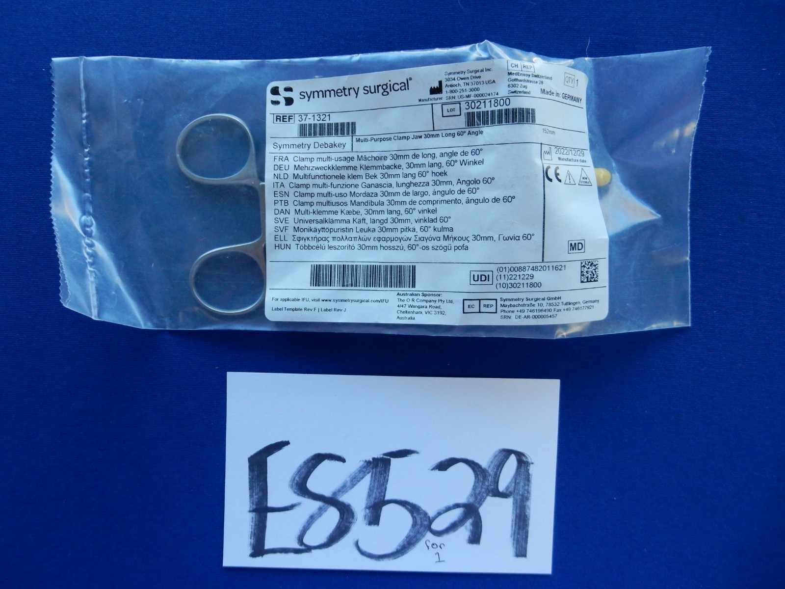 **NEW** Symmetry 37-1321 DeBakey Long 60 Degree Angled Multi Purpose Clamp