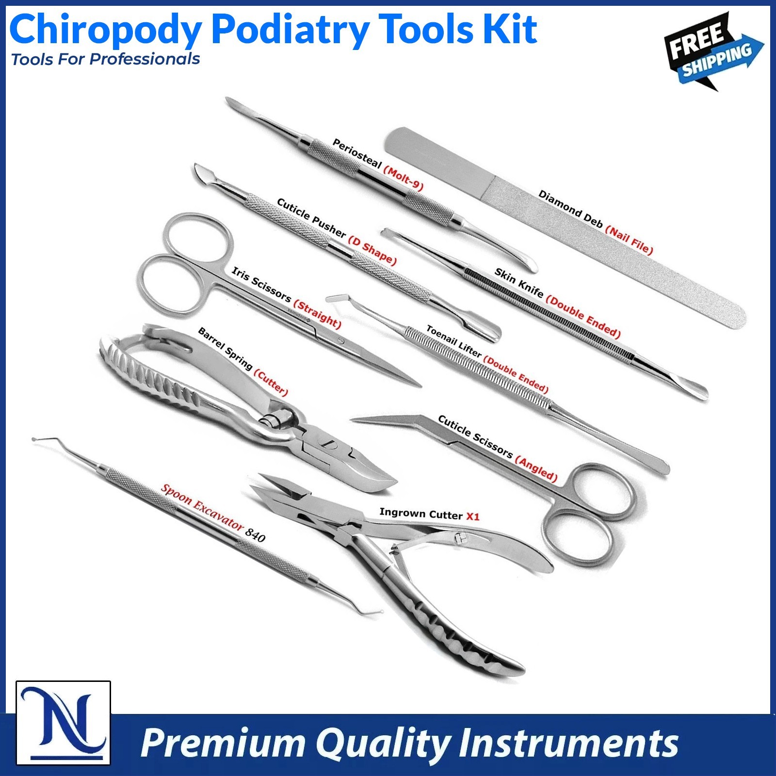Foot Health Surgical Kit 10pcs-Ingrown Toenail Cutter, Scissors & Podiatry Tools
