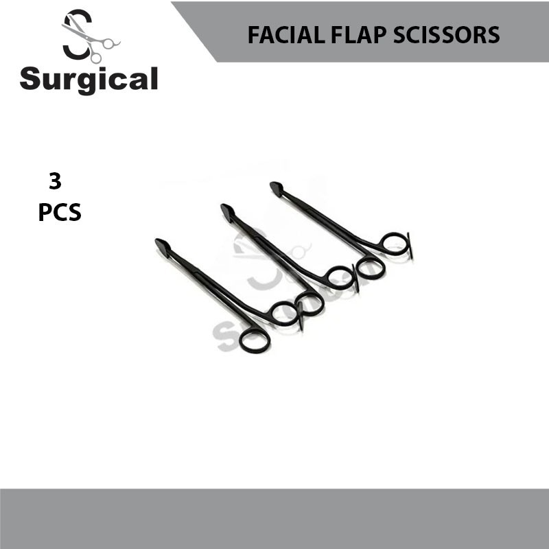 Trepsat Facial Flap Dissector Scissors | 3 Pcs | 10mm,15mm,20mm | Black Coted