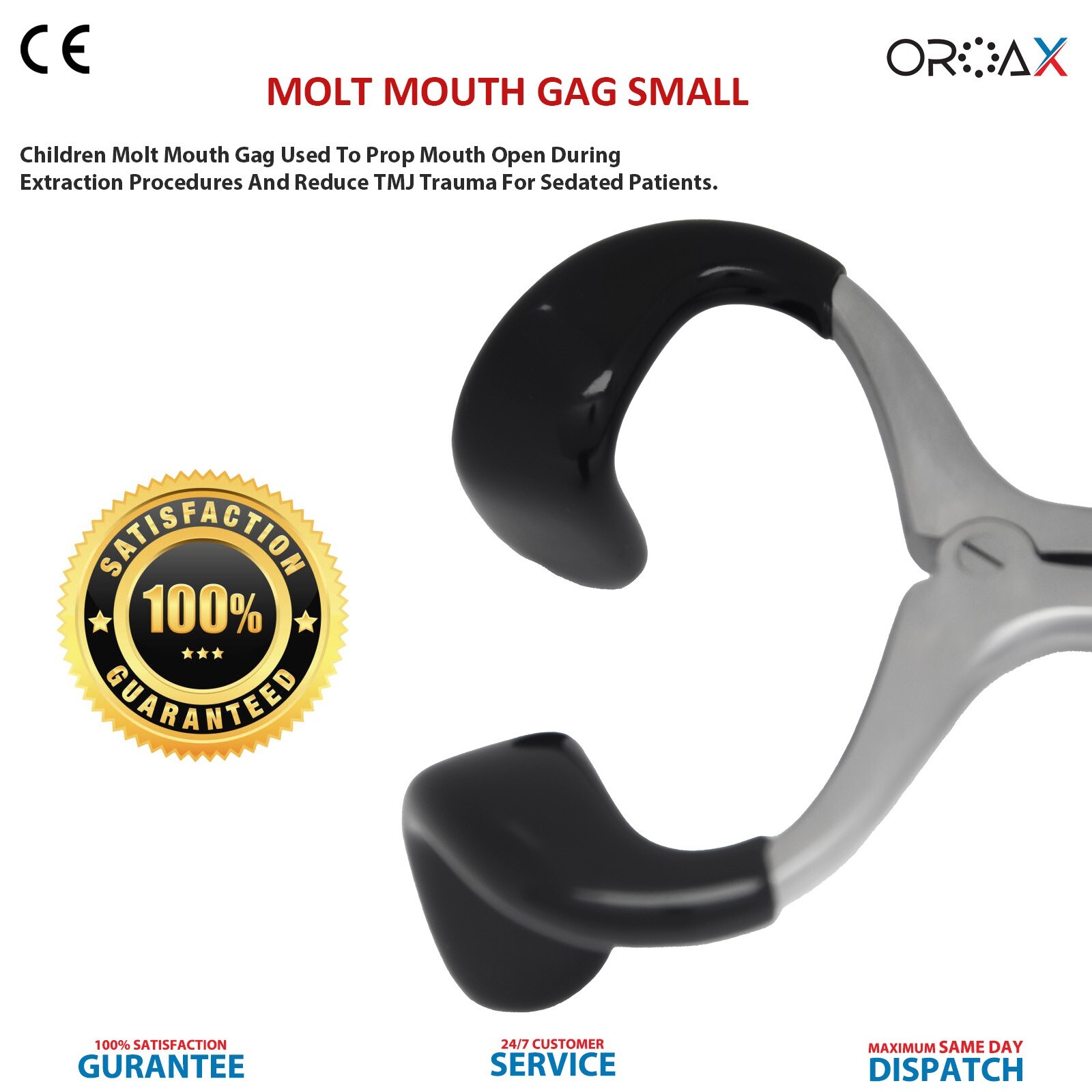 Dental Molt Mouth Gag 3.5″ – Small Oral Retractor with Black Silicone Tips