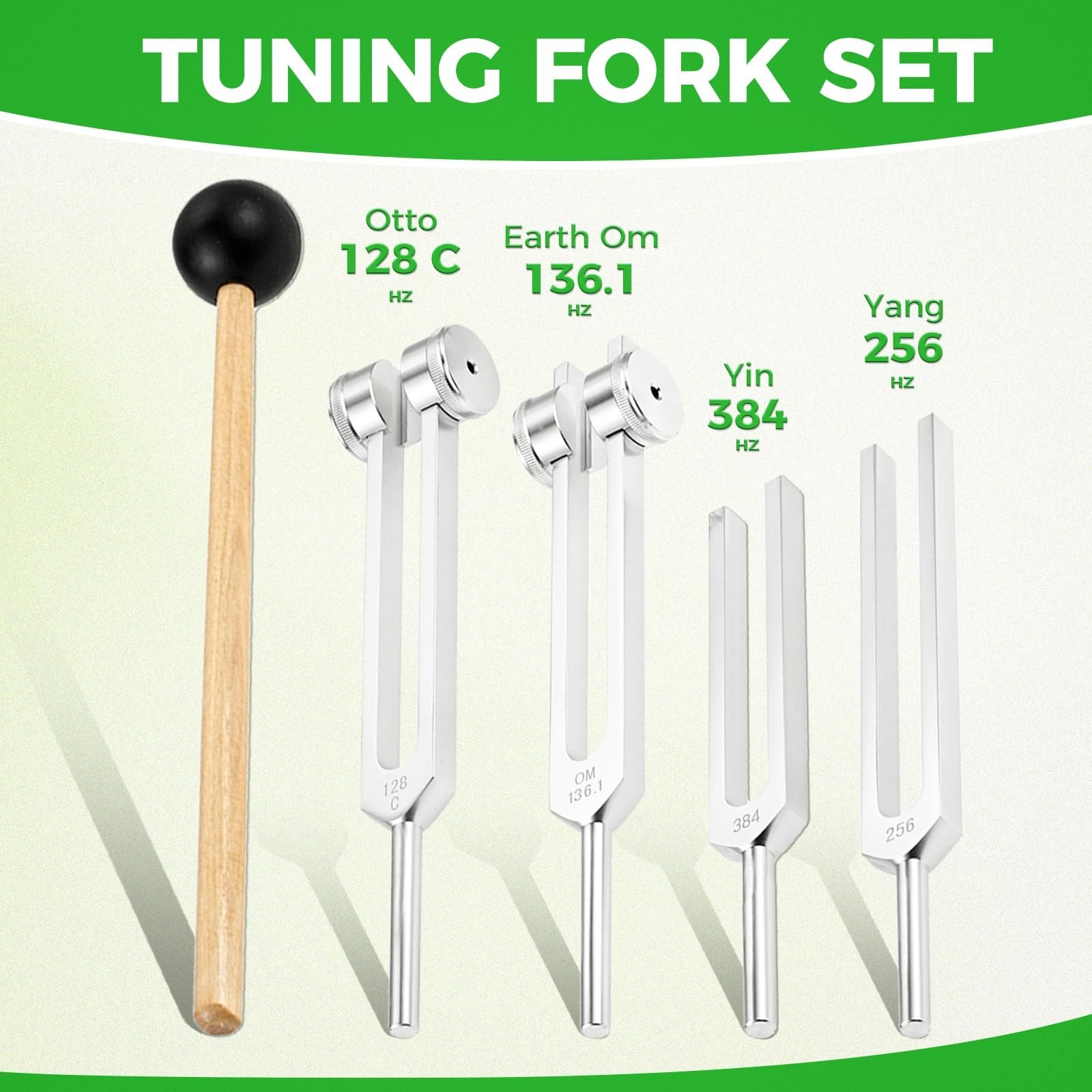 Aluminum Alloy Tuning Fork Set (128Hz, 136.1Hz, 256Hz, 384Hz), Weighted & Unw…