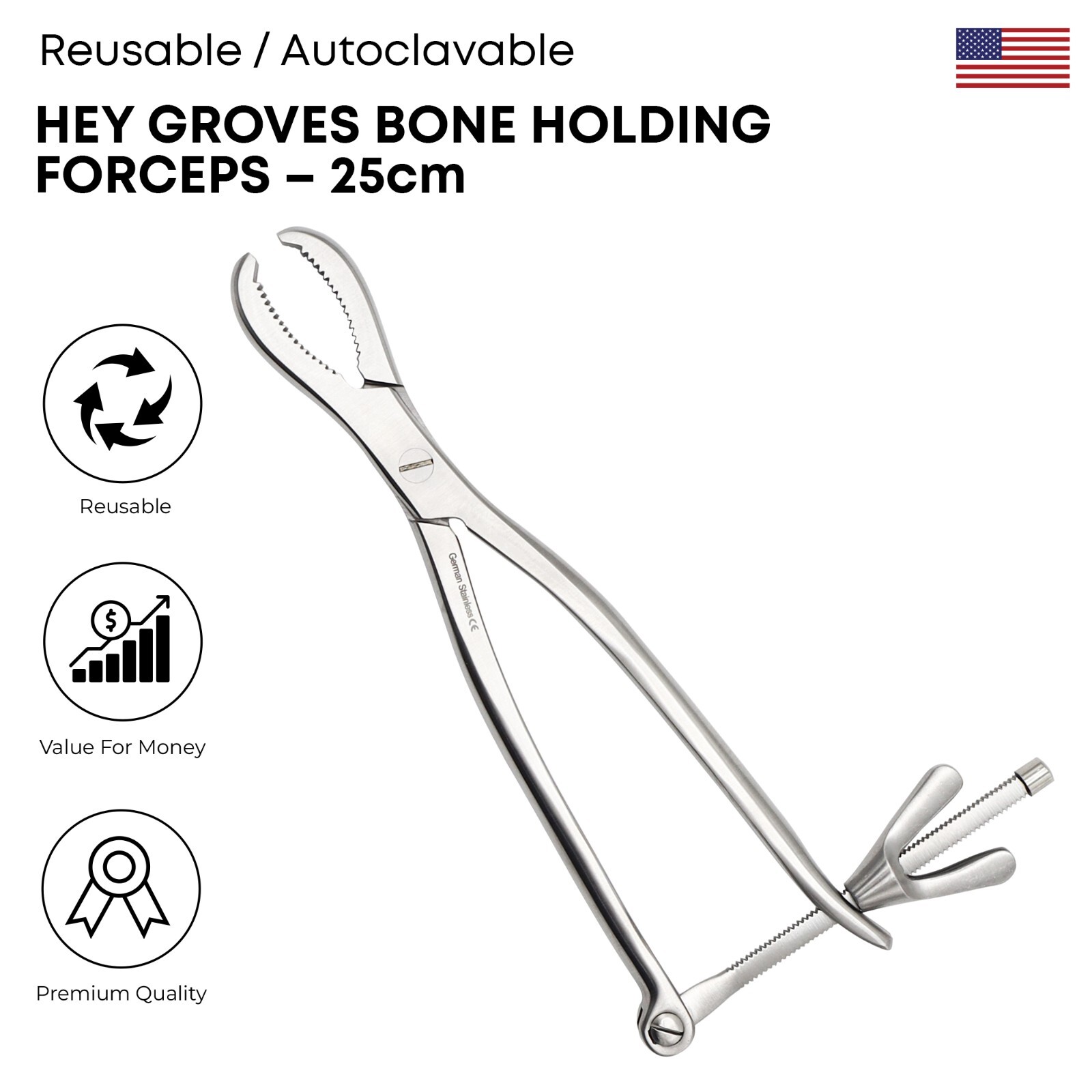 Hey Groves Bone Holding Forceps 25 cm Surgical Orthopedic Instruments