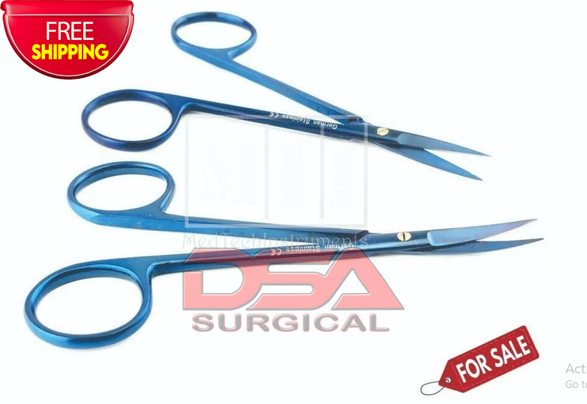 Iris Supercut 4.5» Scissors Straight & Curved Blue Coated Plastic Surgery 2 Pc