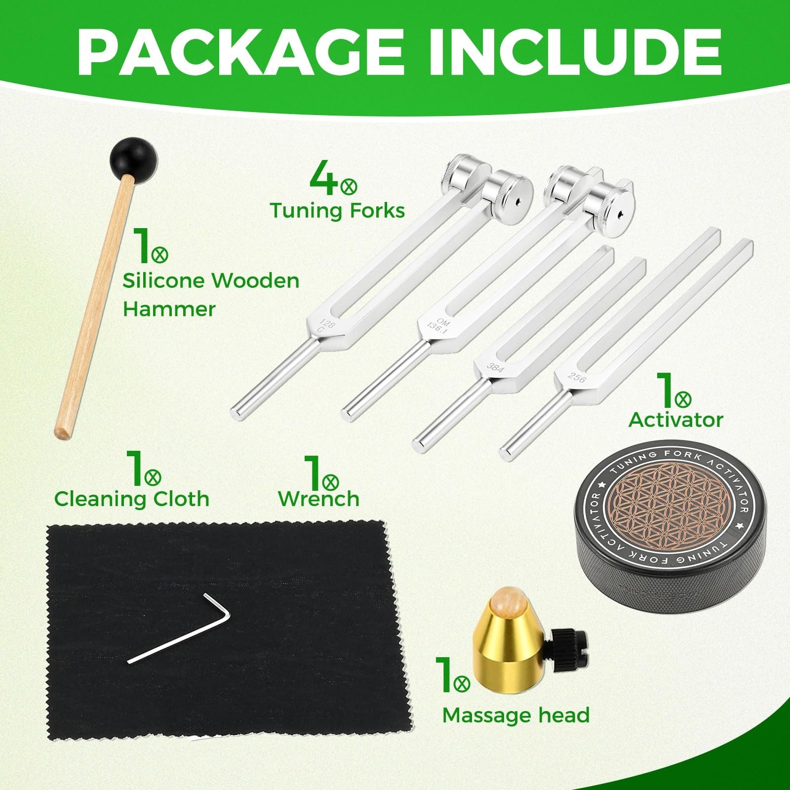 Aluminum Alloy Tuning Fork Set (128Hz, 136.1Hz, 256Hz, 384Hz), Weighted & Unw…