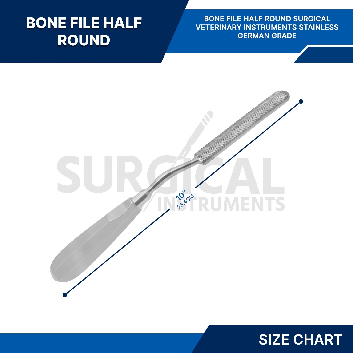 Bone File Half Round Surgical Veterinary Instruments Stainless German Grade