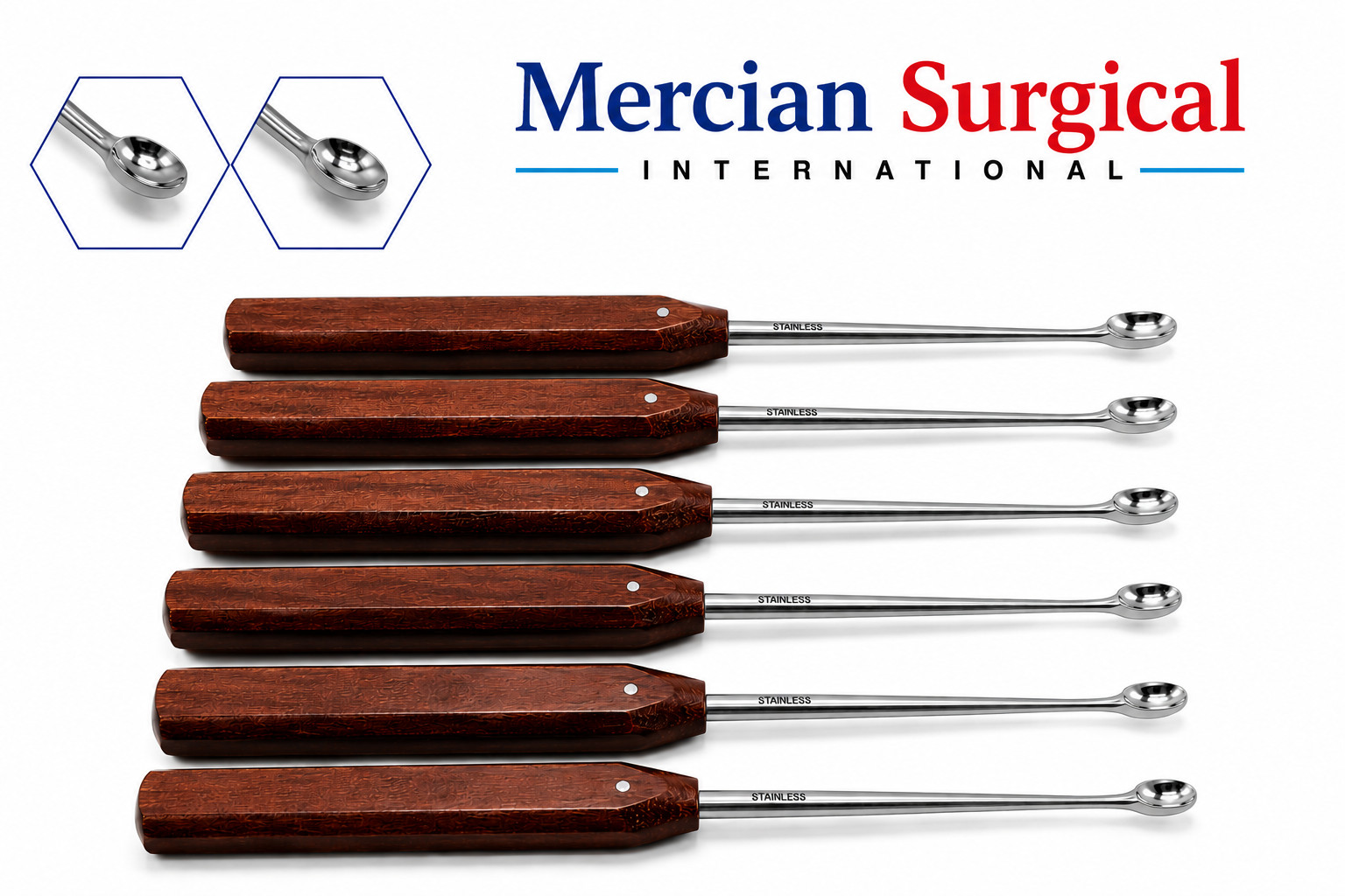 Halle Bone Curettes 6PC Set Oval Cup Fiber Handle Orthopedic Surgical Instrument