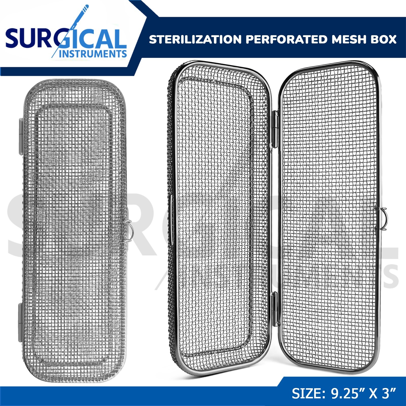 Sterilization perforated Mesh Box Tray 9.25″ x 3″ Stainless Steel German Grade