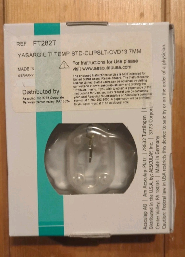 Braun FT282T YASARGIL Aneurysm Clips Exp. 7/31/2024