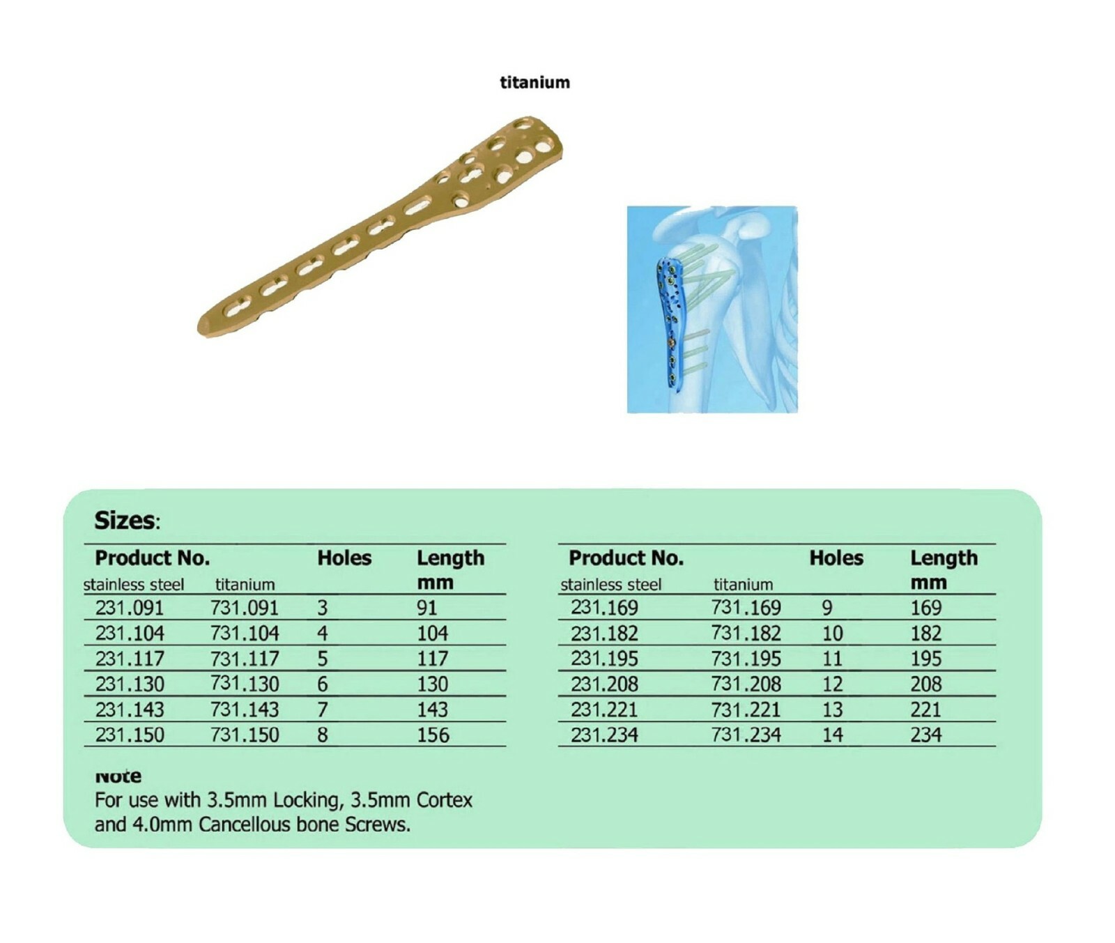 PHILOS – PROXIMAL HUMERAL PLATE 3.S IN TITANIUM (20 ITEMS PER LOT)