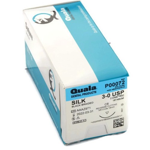 Quala P00072 Silk Black Braided Sutures C-6 3/0 18″ 12/Bx