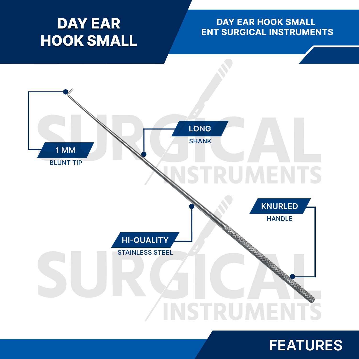12 Pcs Day Ear Hook 6.5″ Small 1 MM ENT Surgical Instruments German Grade
