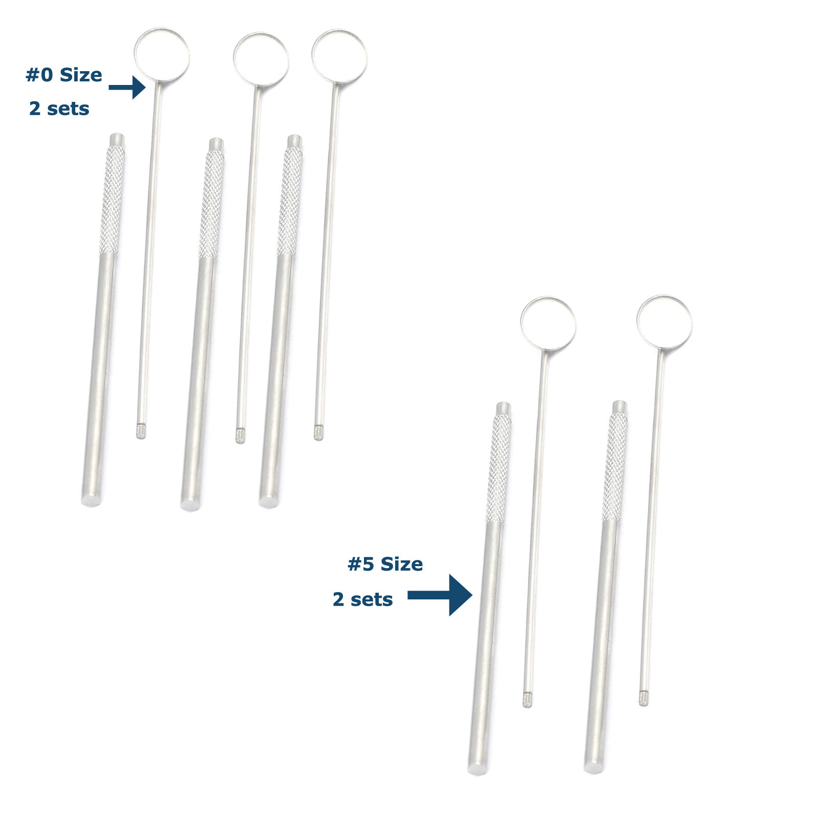 2 set 3 Pc Laryngeal Mirror #0 & 2 Set Of 2 Pc #5 Dental Ent Surgical Instrument
