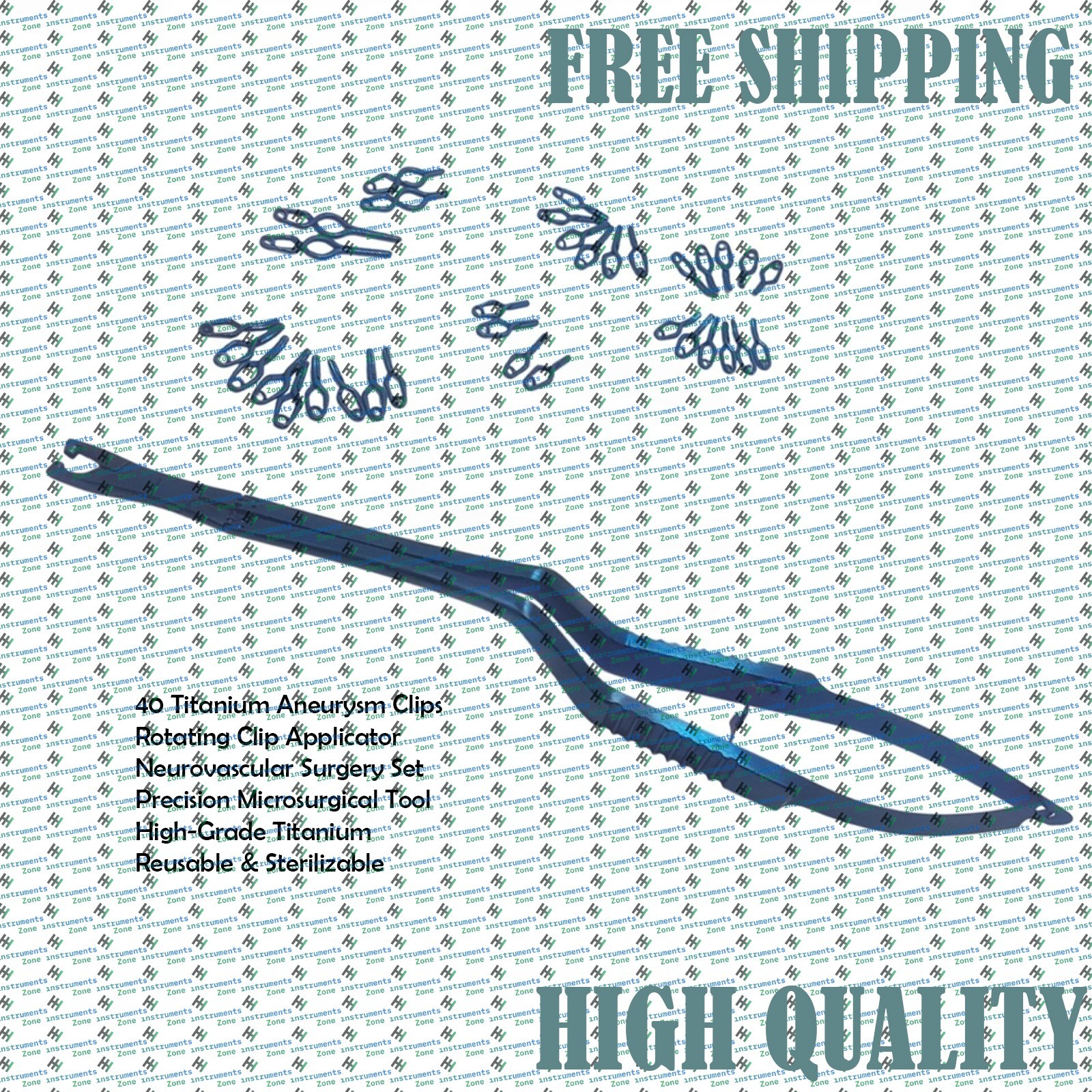 Aneurysm Titanium Clips Set | 40 Clips + Rotating Clip Applicator Instruments