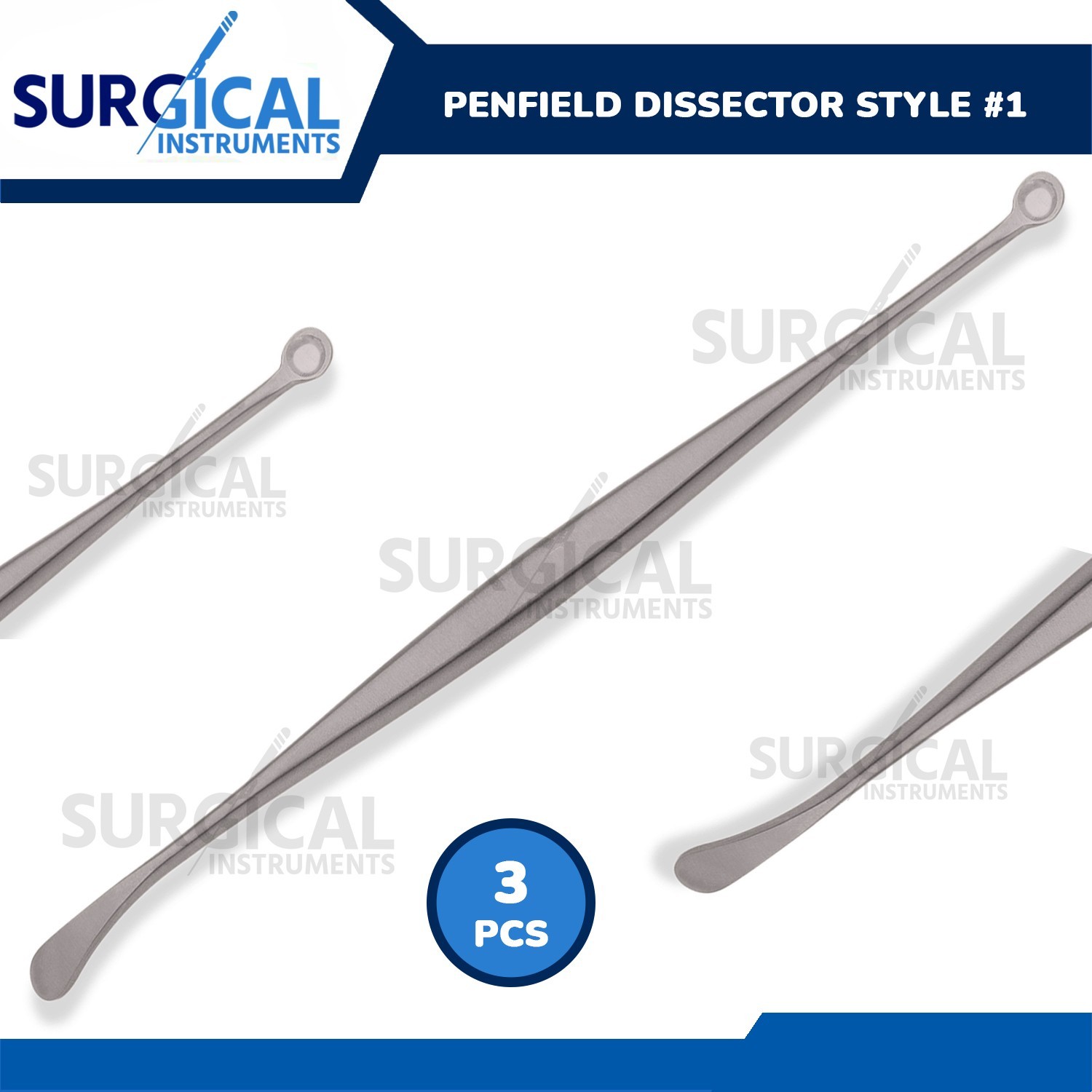 3 Pcs Penfield Dissector Style #1 7 1/4″ 6mm Sharp Cup & 6mm Blunt German Grade