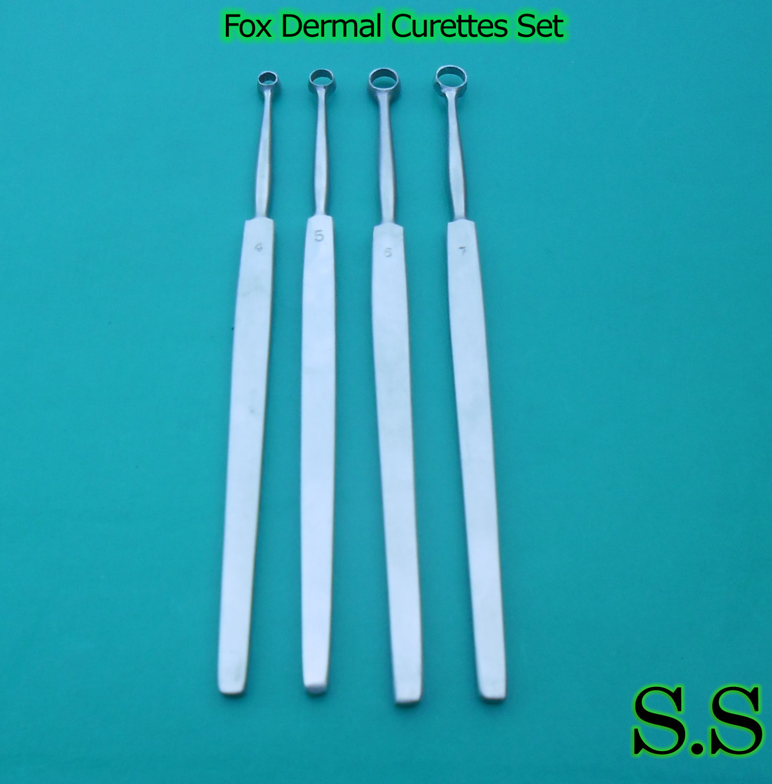 Fox Dermal Curettes 4mm+5mm+6mm+7mm Surgical Dermatology Instruments